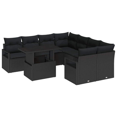 Tuin Sofa Set 9 st 8-Aantal zitplaatsen Zwart poly rattan