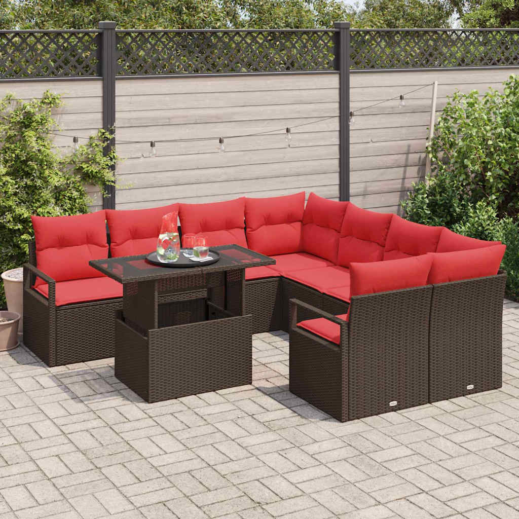 Tuin Sofa Set 9 st 8-Aantal zitplaatsen Bruin en Rood