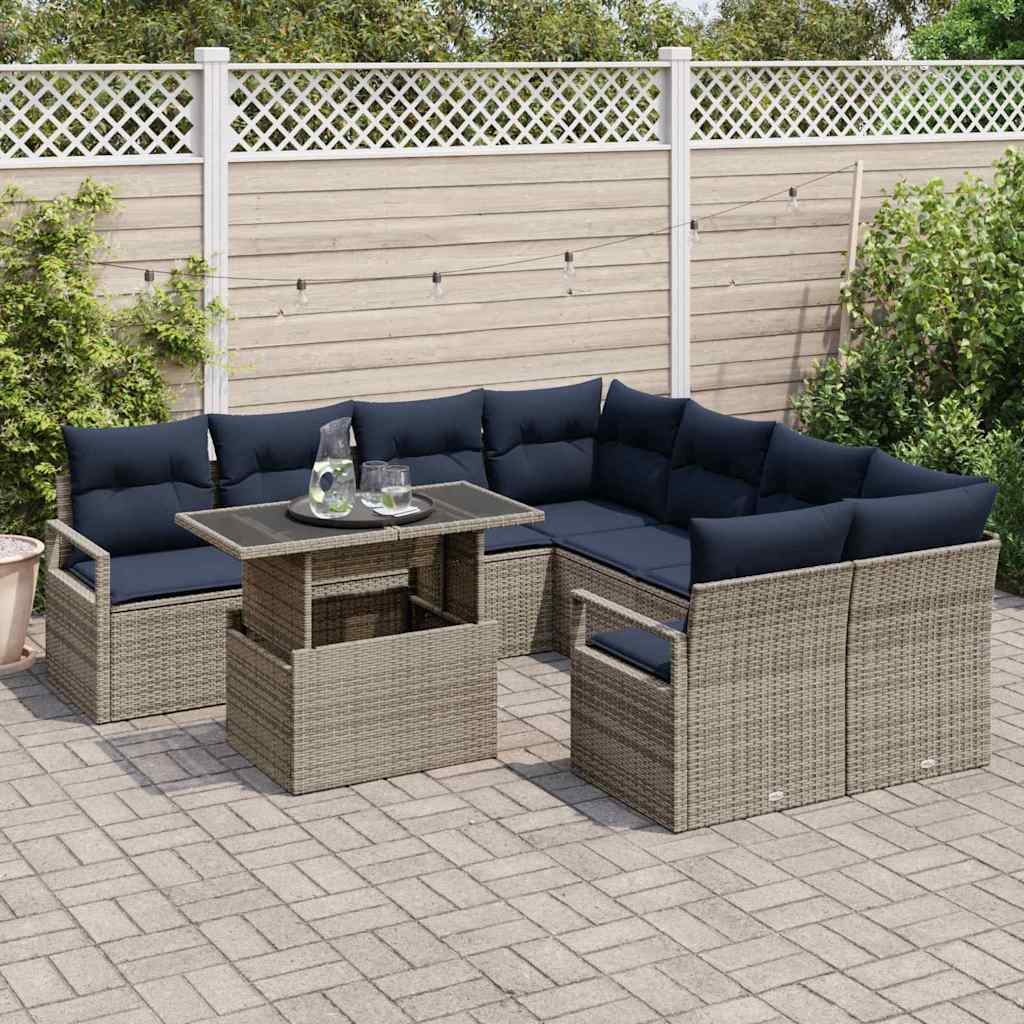 Tuin Sofa Set 9 st 8-Aantal zitplaatsen Grijs en Marineblauw