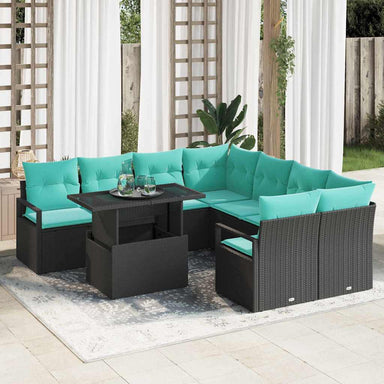 Tuin Sofa Set 9 st 8-Aantal zitplaatsen Zwart en Blauw