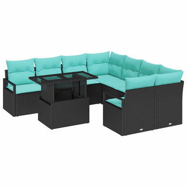Tuin Sofa Set 9 st 8-Aantal zitplaatsen Zwart en Blauw