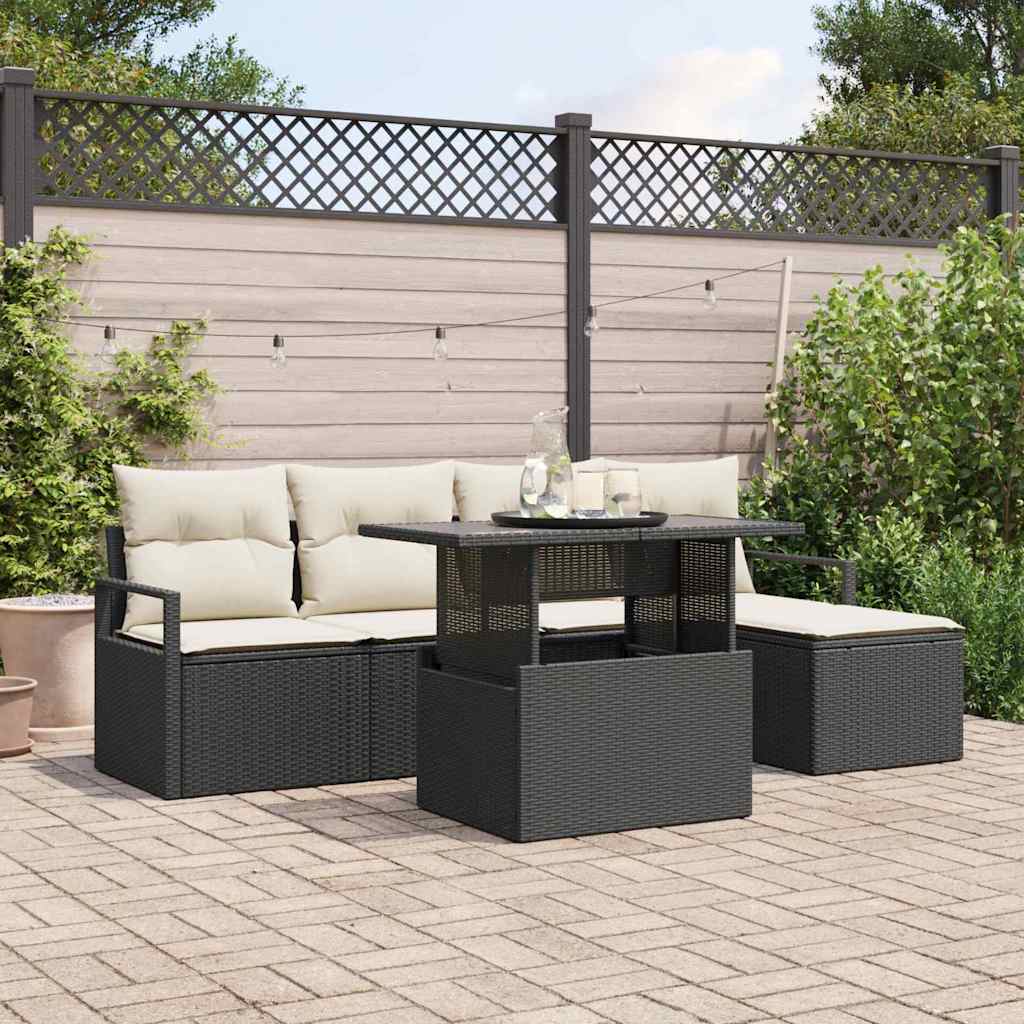 Tuin Sofa Set 6 st Zwart en Crème poly rattan