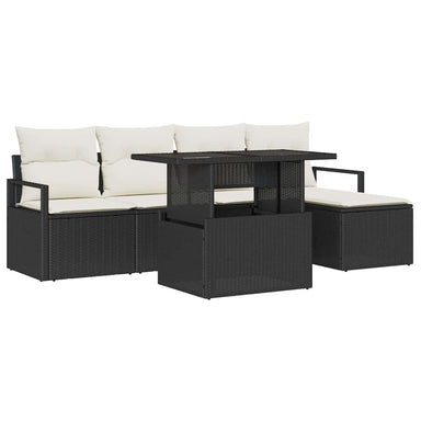 Tuin Sofa Set 6 st Zwart en Crème poly rattan