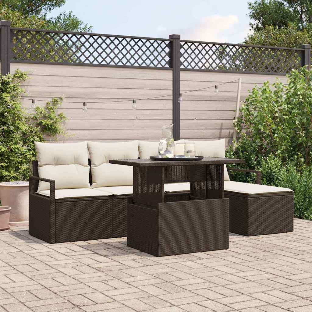 Tuin Sofa Set 6 st Bruin en Crème poly rattan