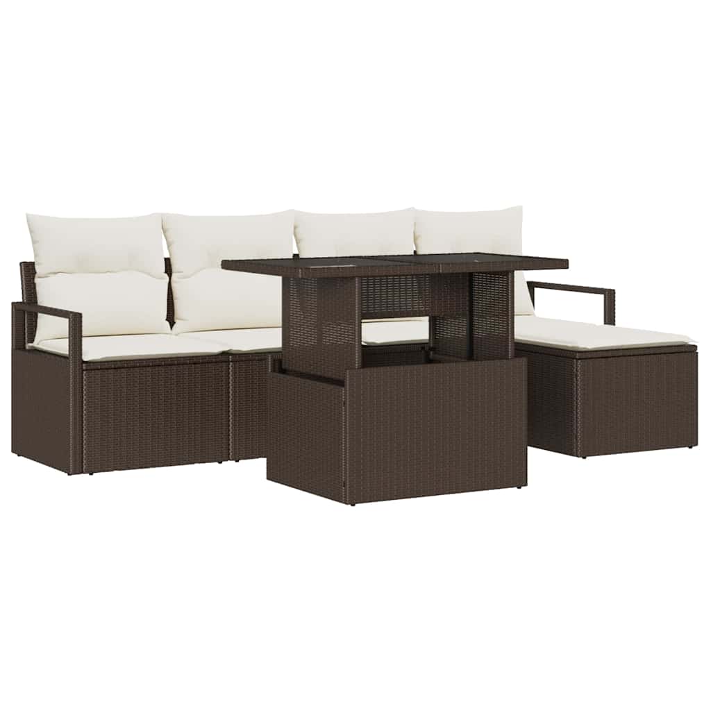 Tuin Sofa Set 6 st Bruin en Crème poly rattan