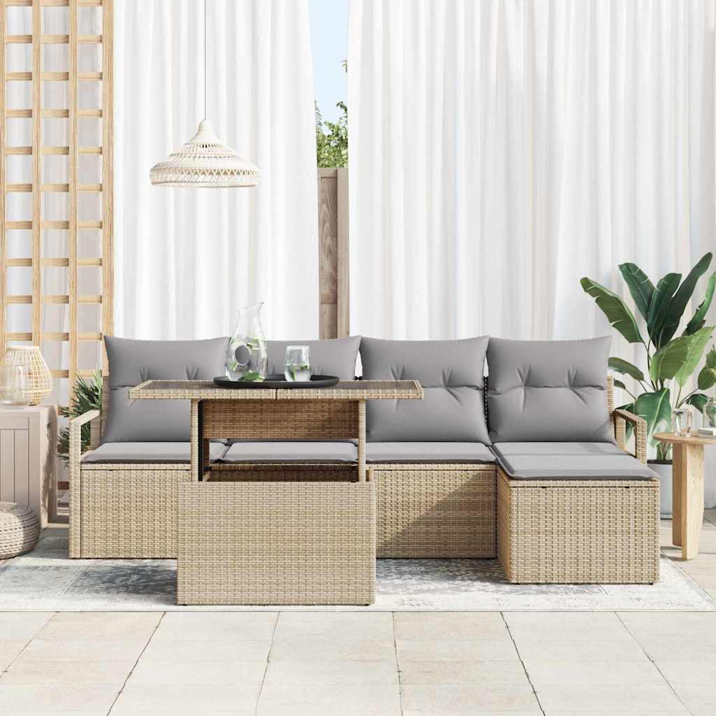Tuin Sofa Set 6 st Beige en Licht Grijs poly rattan