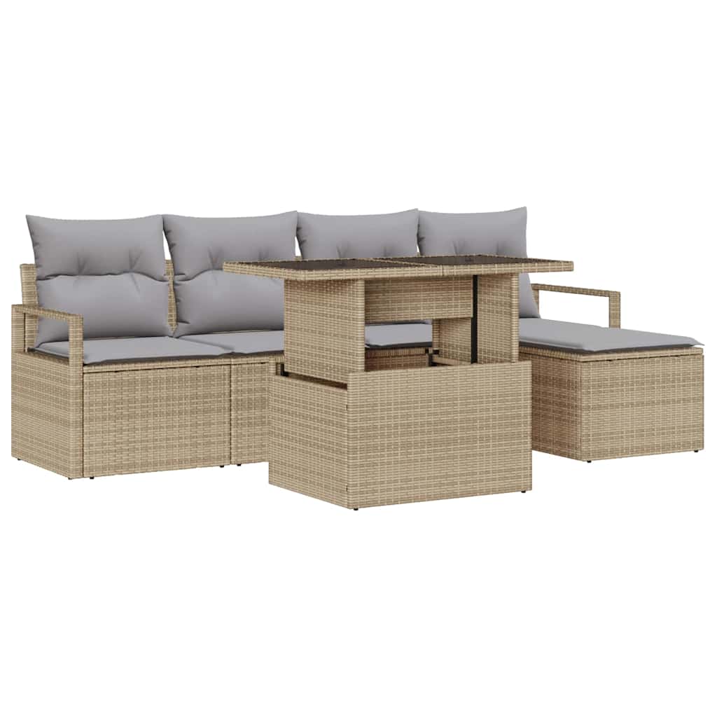 Tuin Sofa Set 6 st Beige en Licht Grijs poly rattan