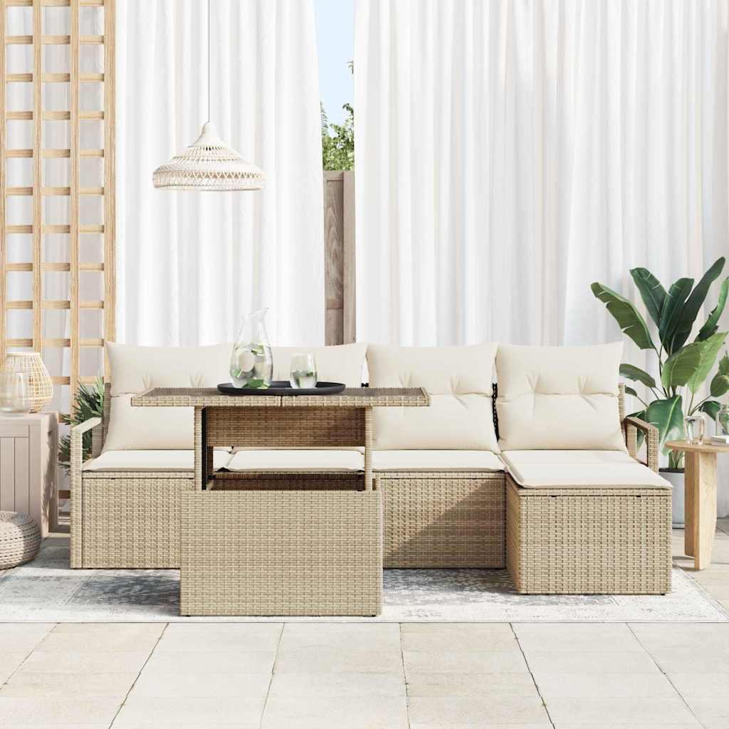Tuin Sofa Set 6 st Beige en Crème poly rattan