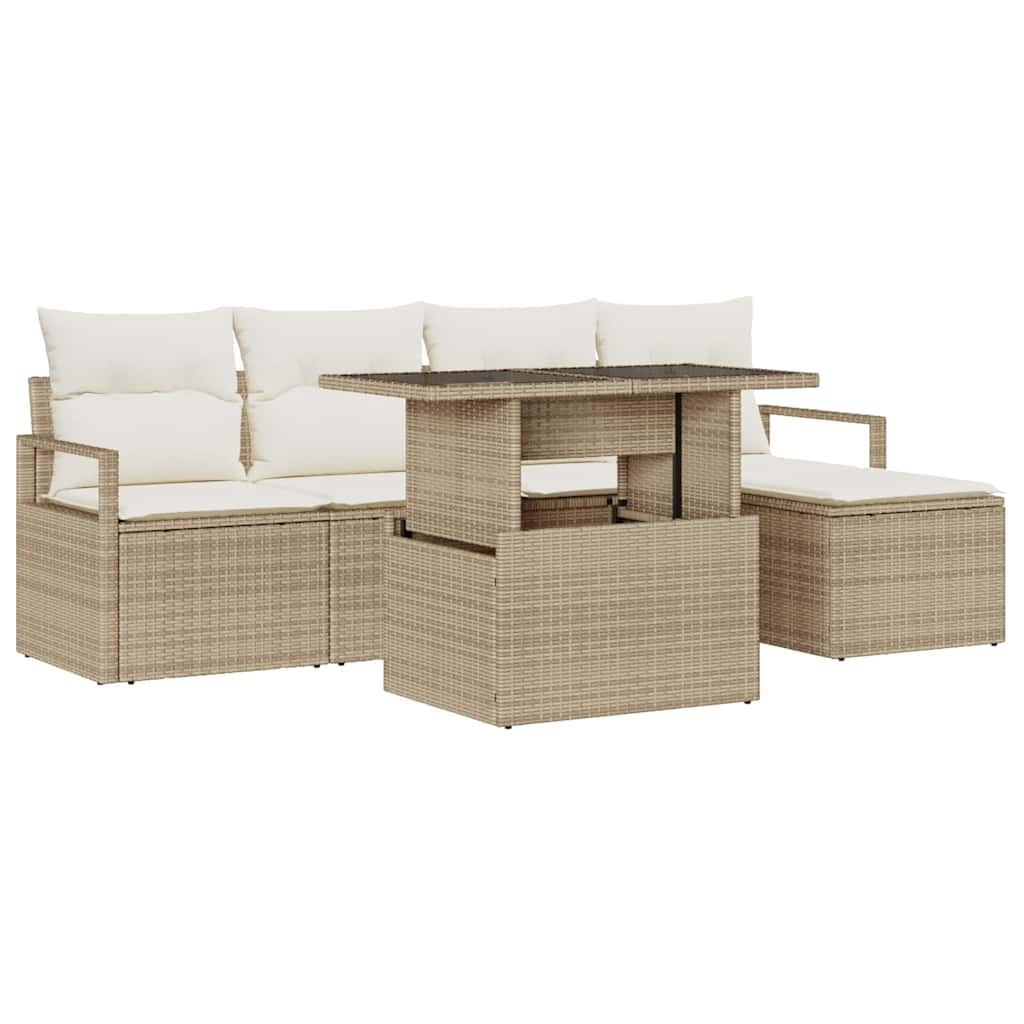 Tuin Sofa Set 6 st Beige en Crème poly rattan