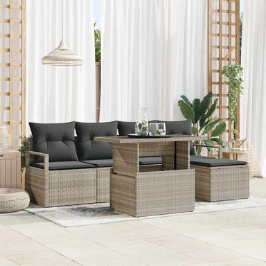 Tuin Sofa Set 6 st Lichtgrijs poly rattan