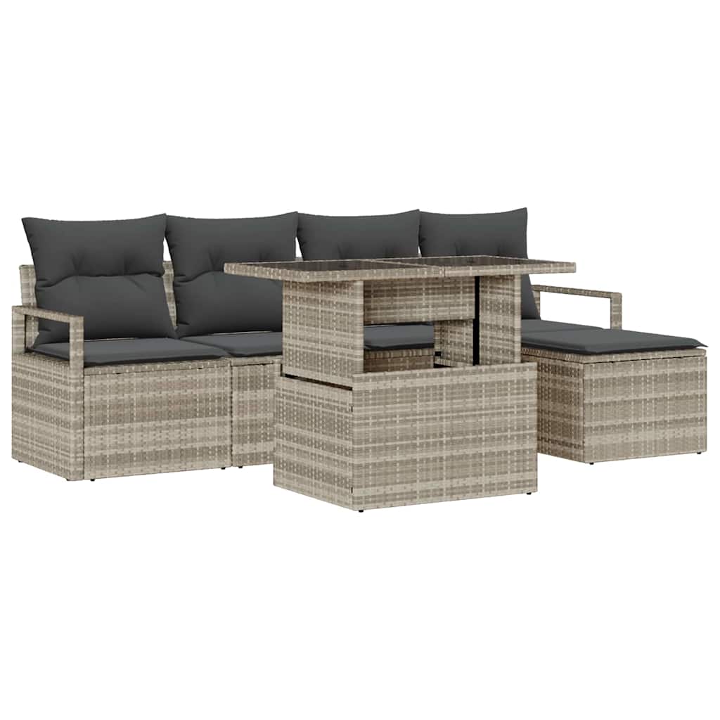 Tuin Sofa Set 6 st Lichtgrijs poly rattan