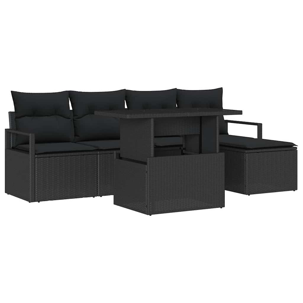 Tuin Sofa Set 6 st Zwart poly rattan
