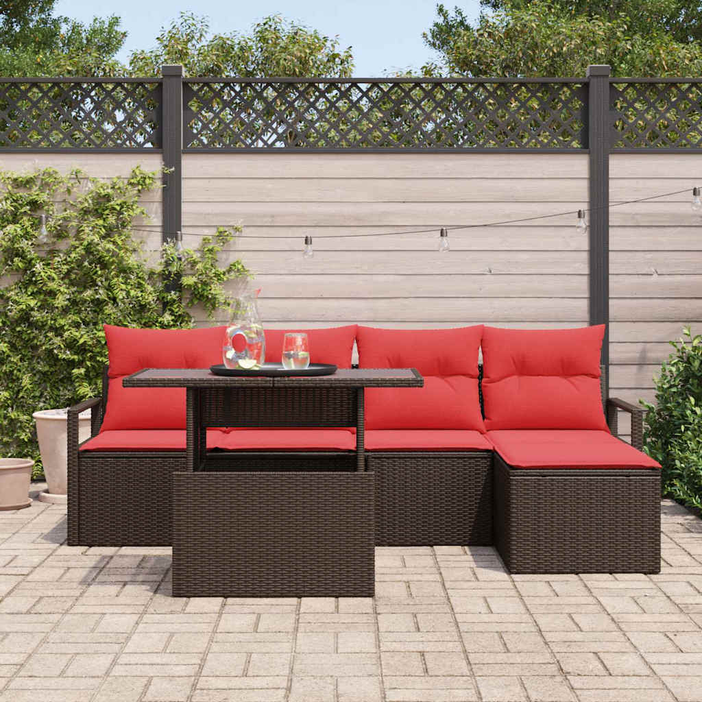 Tuin Sofa Set 6 st Bruin en Rood poly rattan