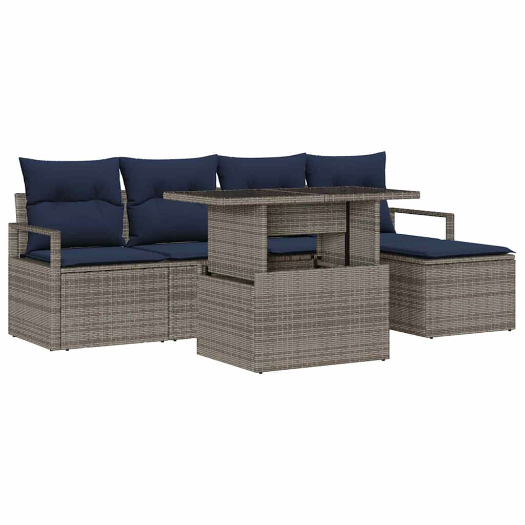 Tuin Sofa Set 6 st Grijs en Marineblauw poly rattan