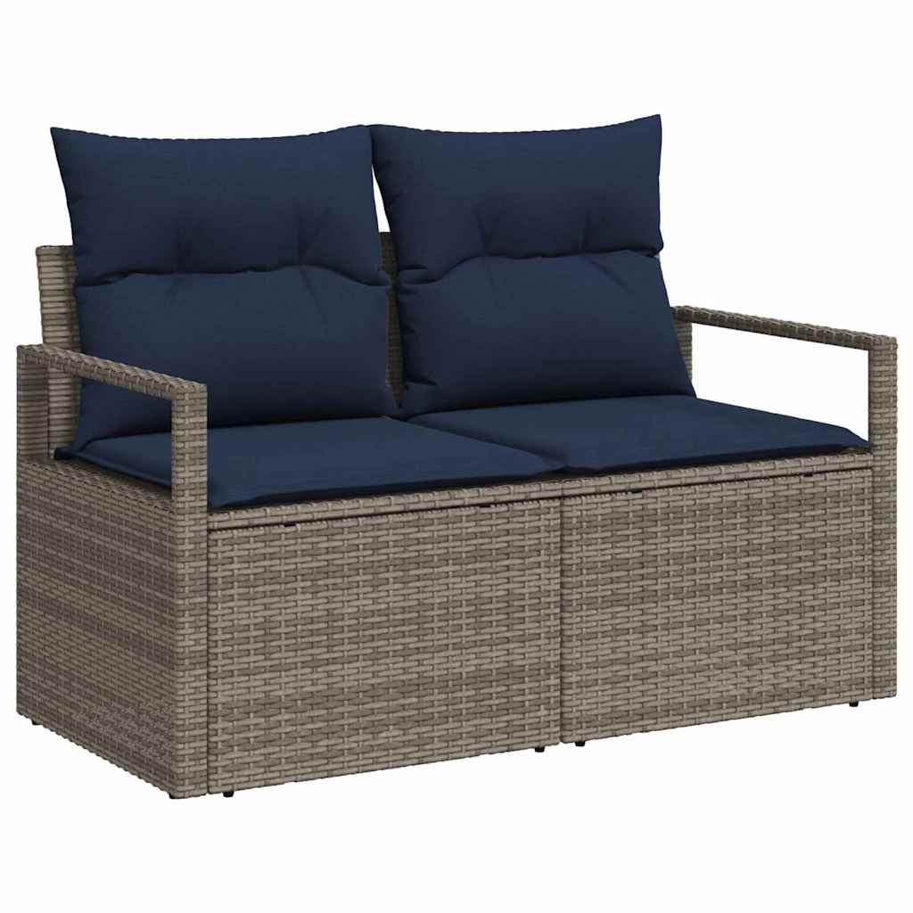 Tuin Sofa Set 6 st Grijs en Marineblauw poly rattan