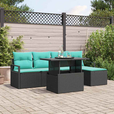 Tuin Sofa Set 6 st Zwart en Blauw poly rattan