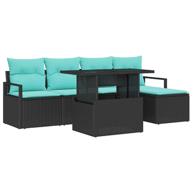 Tuin Sofa Set 6 st Zwart en Blauw poly rattan