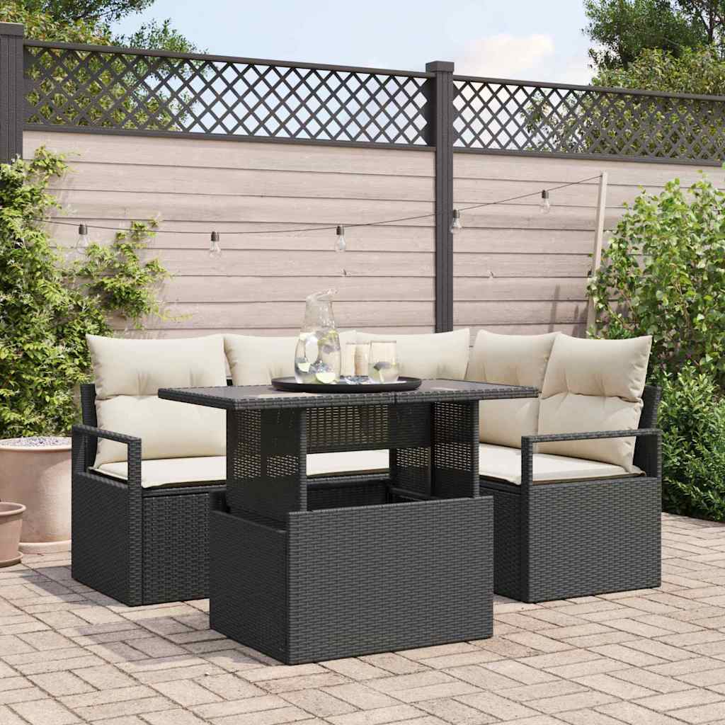 Tuin Sofa Set 5 st 4-Aantal zitplaatsen Zwart en Crème