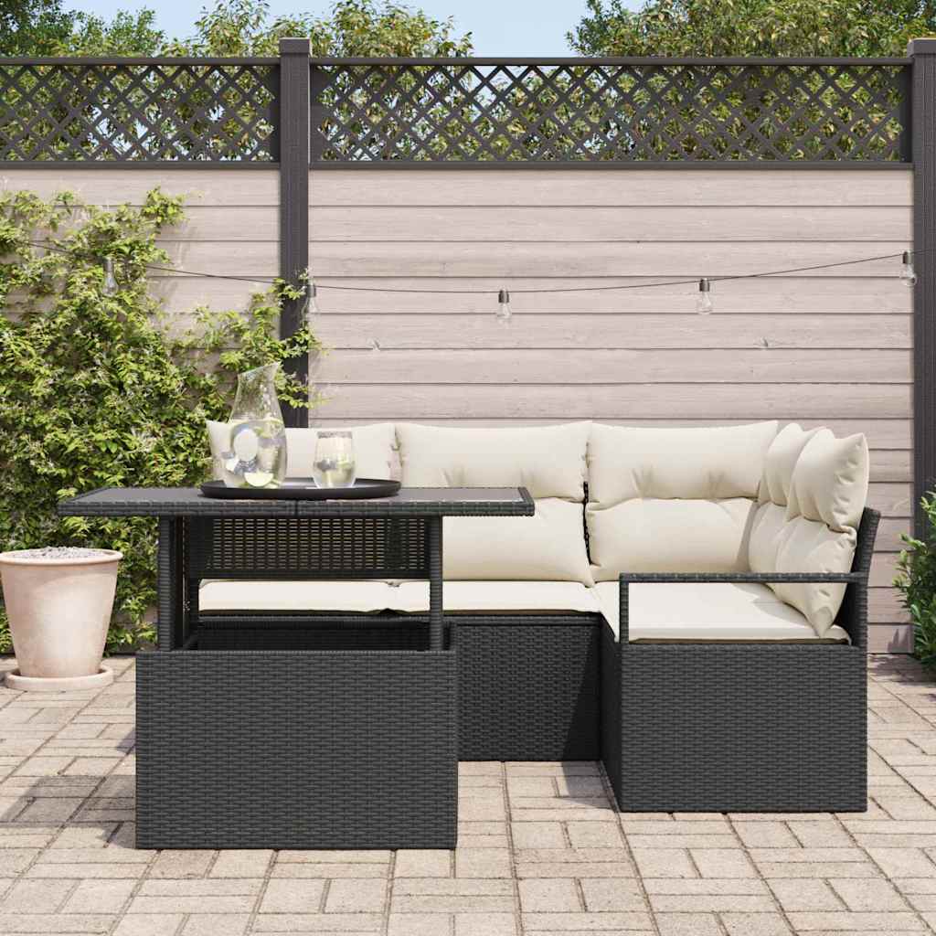 Tuin Sofa Set 5 st 4-Aantal zitplaatsen Zwart en Crème