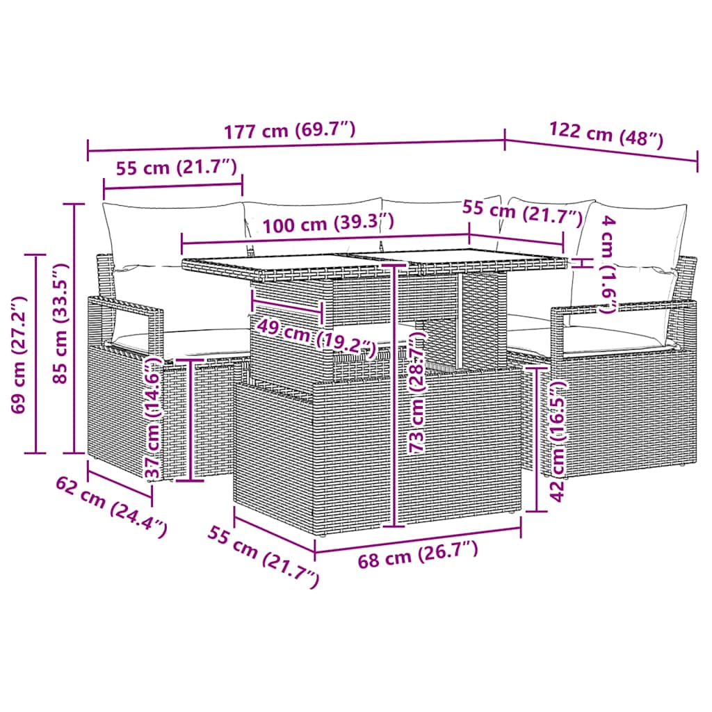 Tuin Sofa Set 5 st 4-Aantal zitplaatsen Zwart en Crème