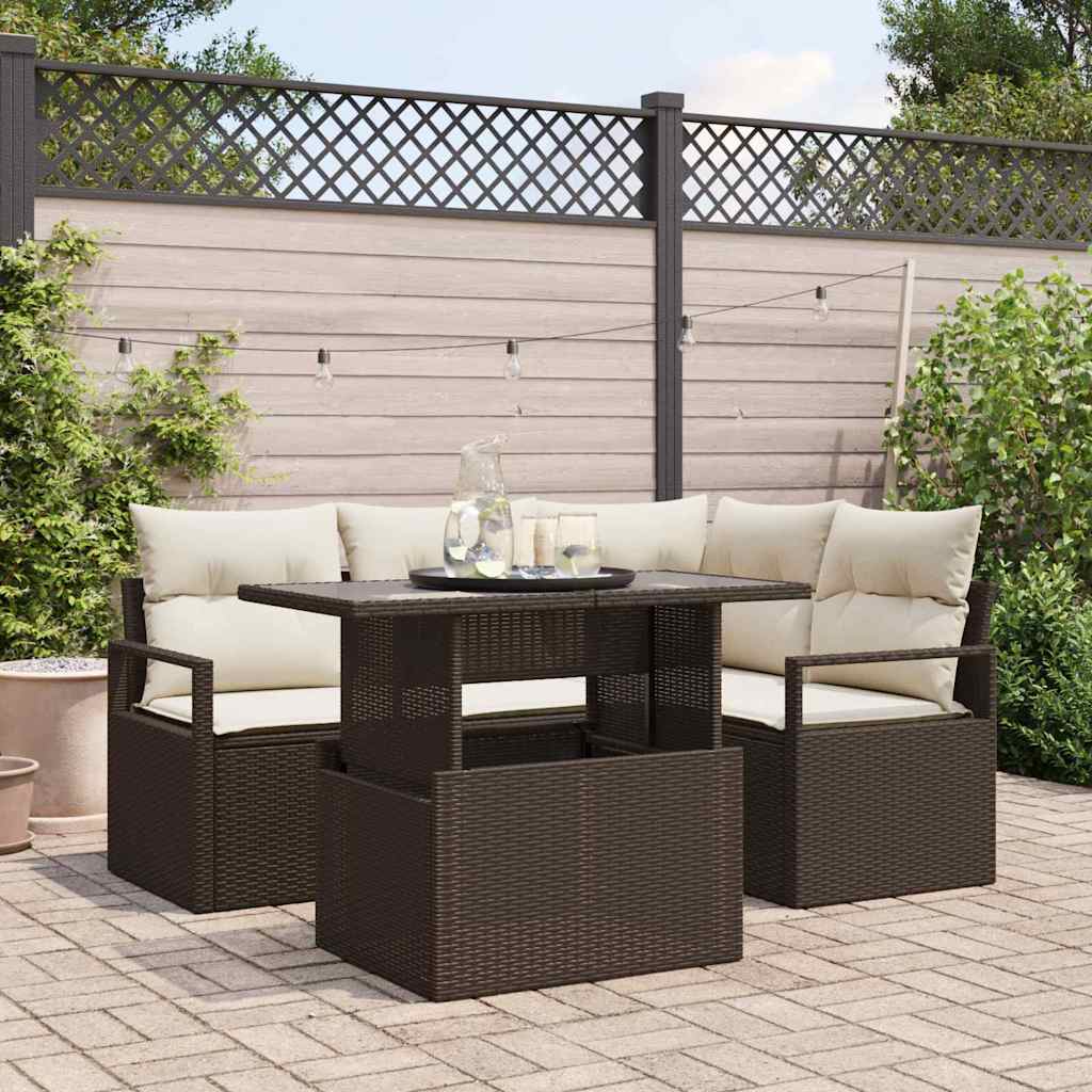 Tuin Sofa Set 5 st 4-Aantal zitplaatsen Bruin en Crème
