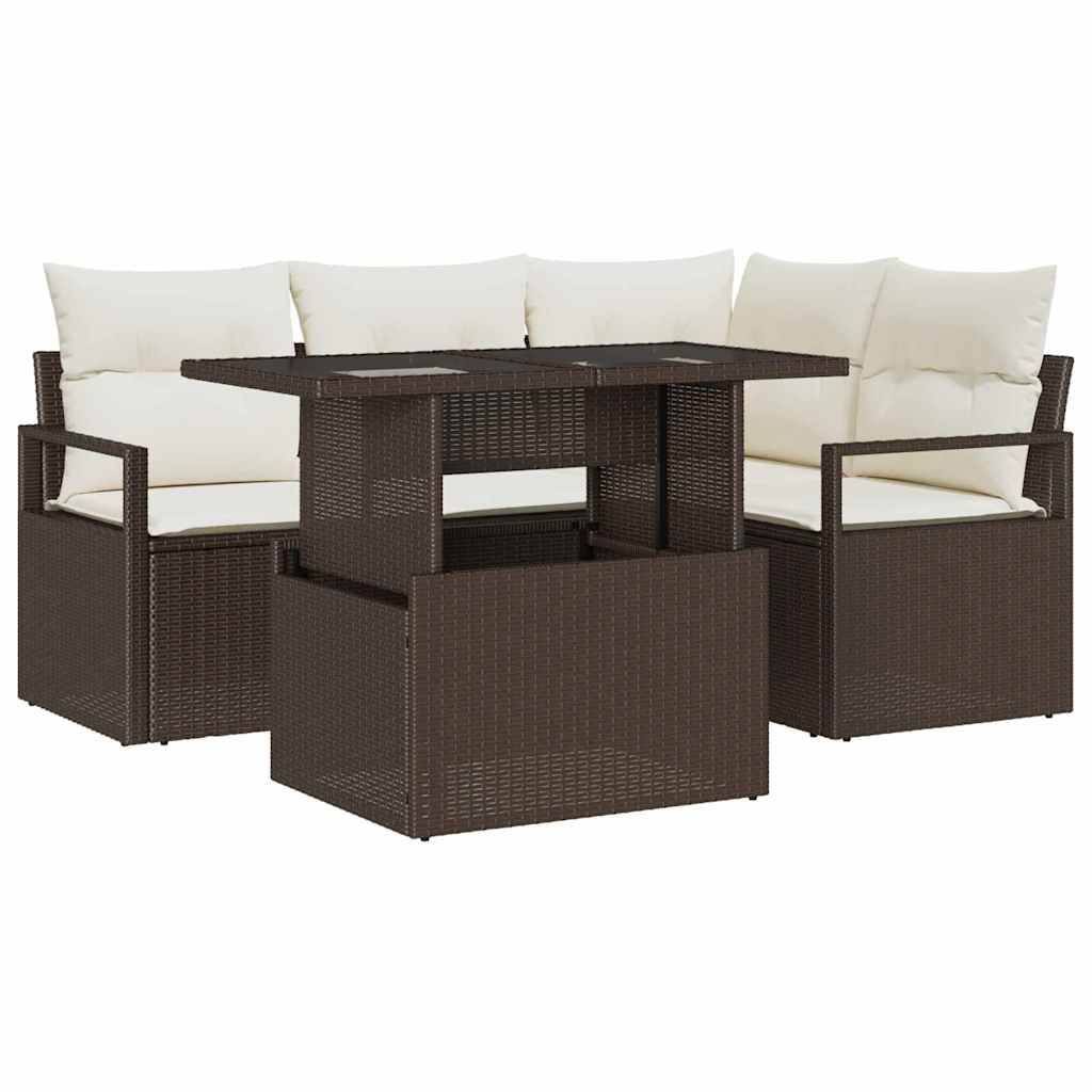 Tuin Sofa Set 5 st 4-Aantal zitplaatsen Bruin en Crème
