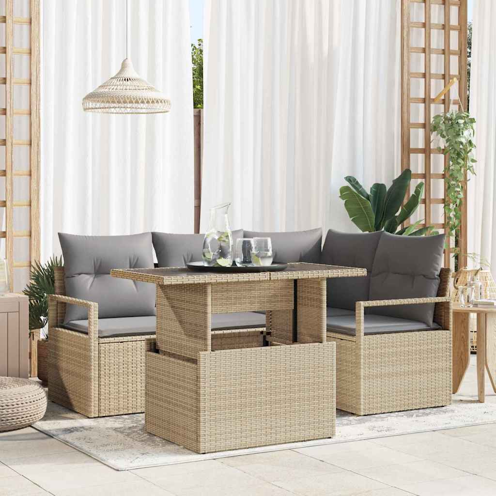 Tuin Sofa Set 5 st 4-Aantal zitplaatsen Beige en Licht Grijs