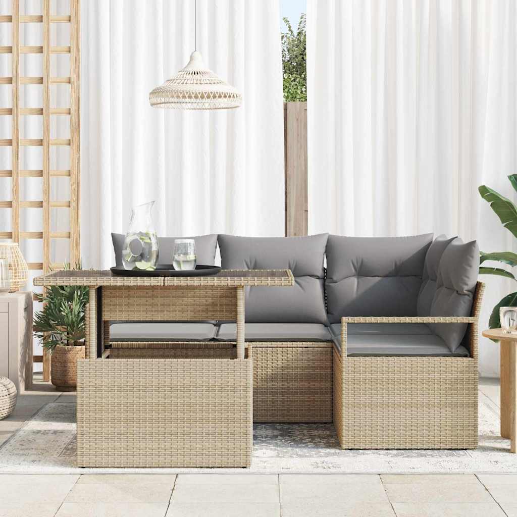 Tuin Sofa Set 5 st 4-Aantal zitplaatsen Beige en Licht Grijs
