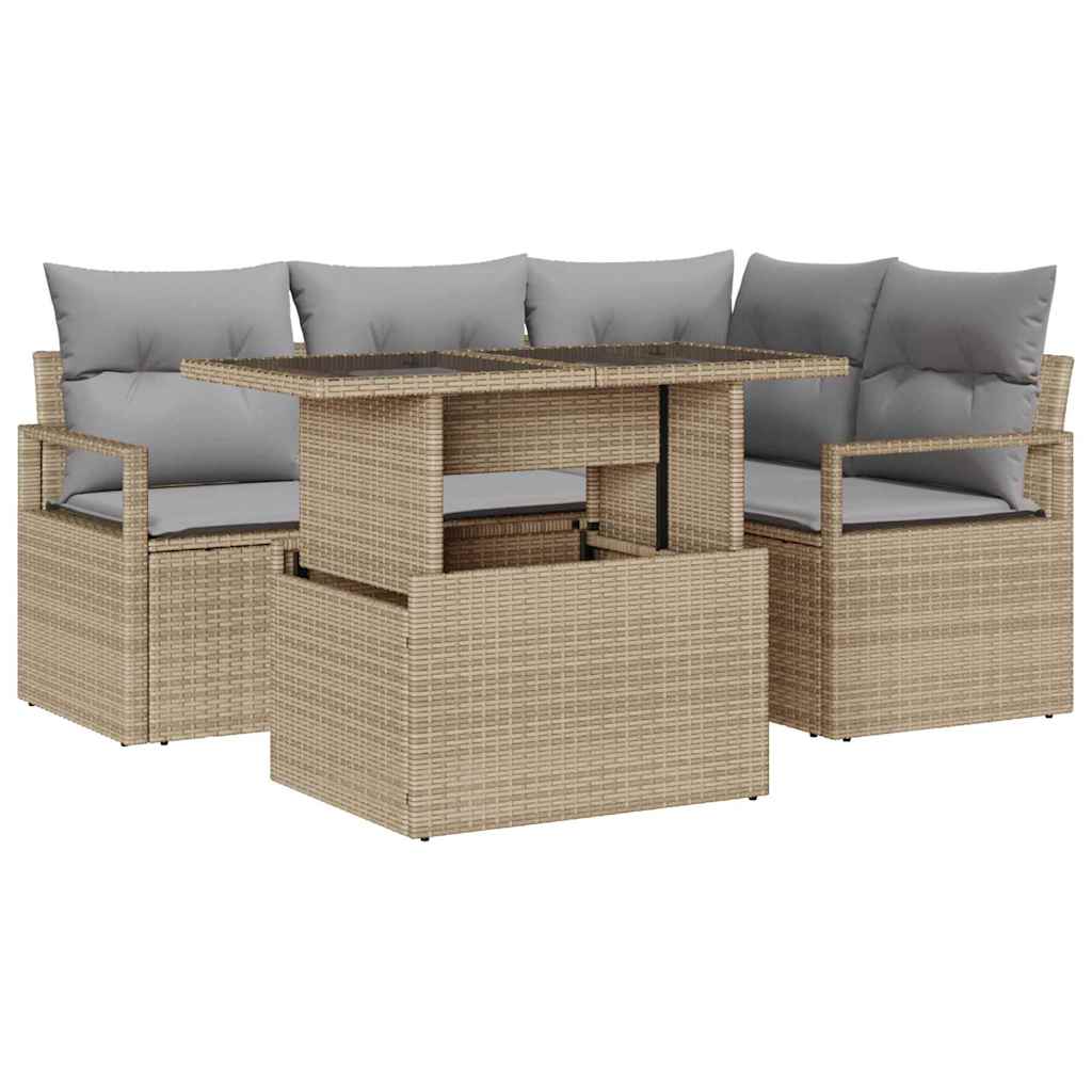 Tuin Sofa Set 5 st 4-Aantal zitplaatsen Beige en Licht Grijs