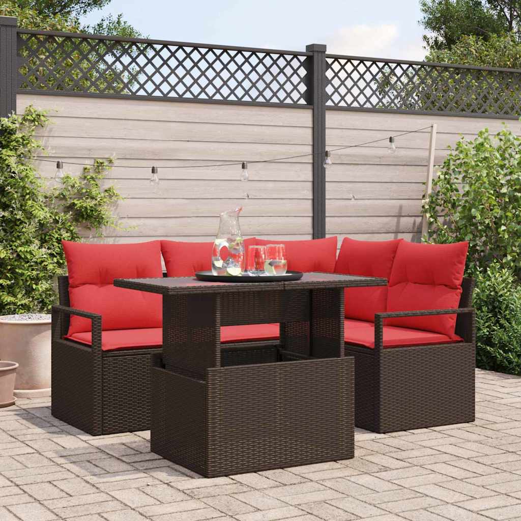 Tuin Sofa Set 5 st 4-Aantal zitplaatsen Bruin en Rood
