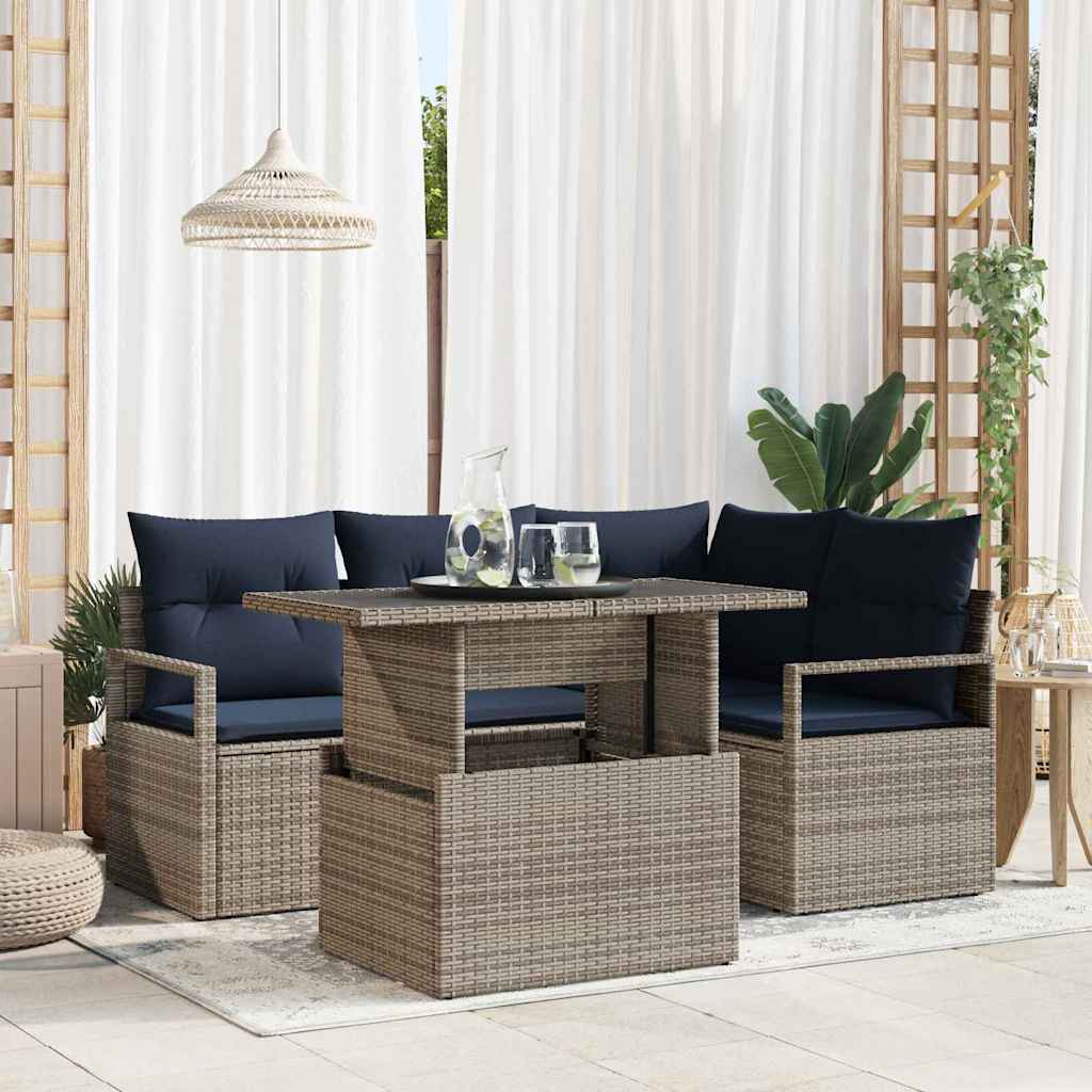 Tuin Sofa Set 5 st 4-Aantal zitplaatsen Grijs en Marineblauw