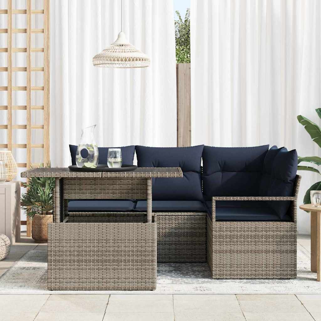 Tuin Sofa Set 5 st 4-Aantal zitplaatsen Grijs en Marineblauw