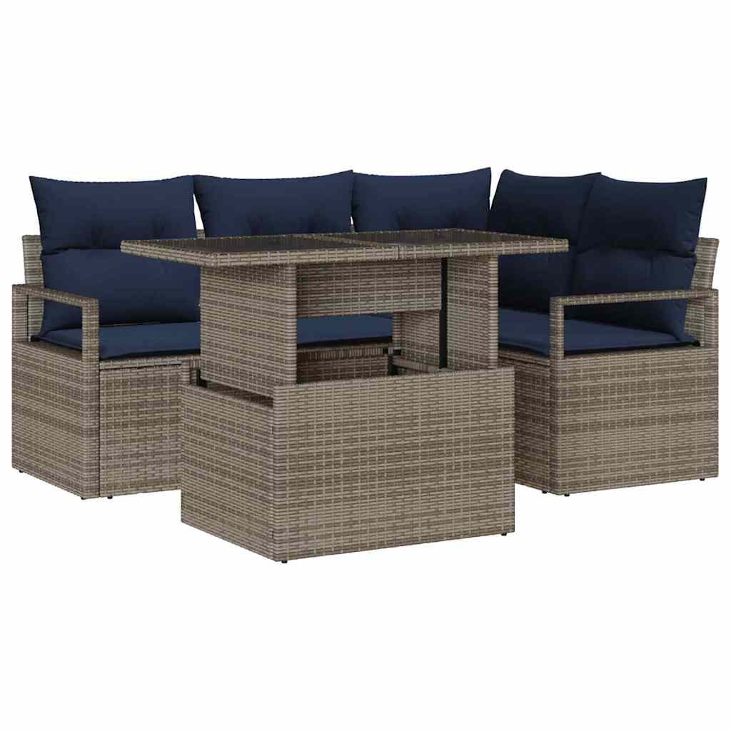 Tuin Sofa Set 5 st 4-Aantal zitplaatsen Grijs en Marineblauw