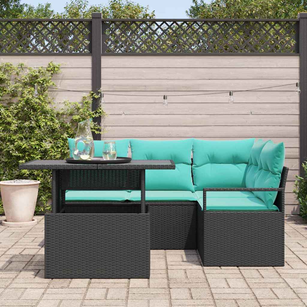 Tuin Sofa Set 5 st 4-Aantal zitplaatsen Zwart en Blauw