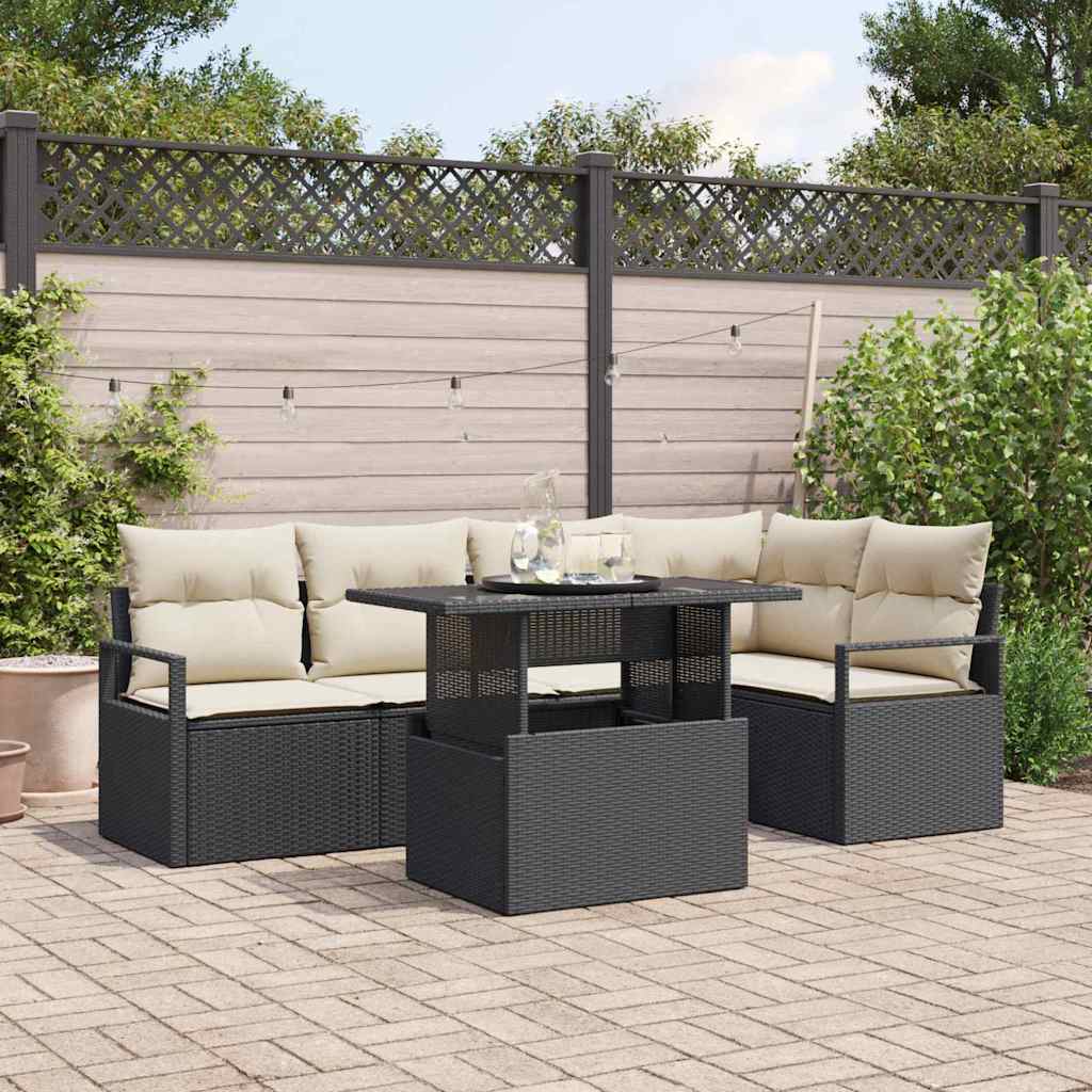 Tuin Sofa Set met opslag 6 pcs Zwart en Crème poly rattan