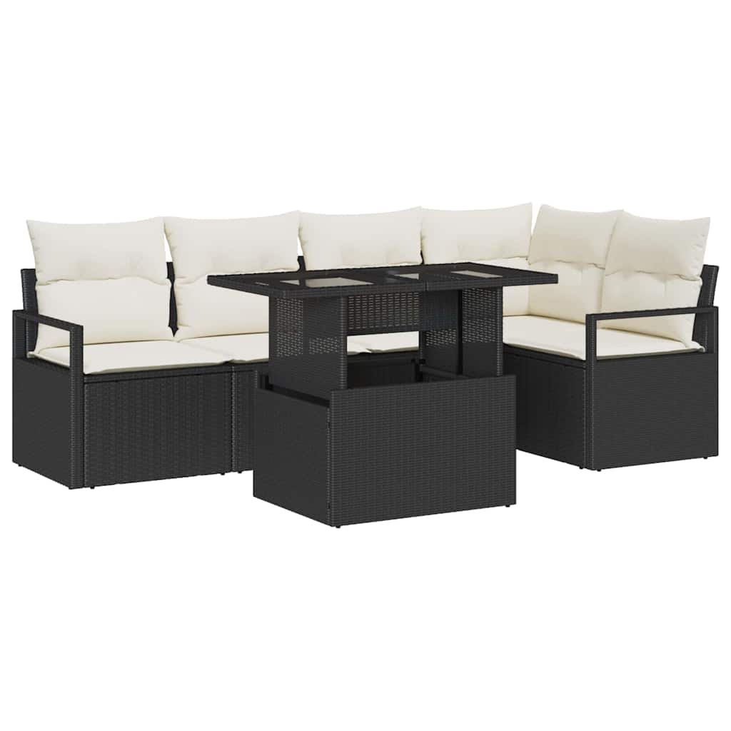 Tuin Sofa Set met opslag 6 pcs Zwart en Crème poly rattan