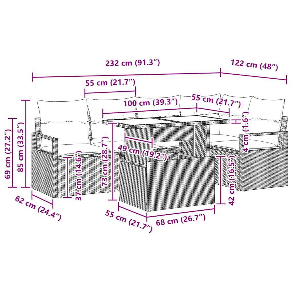 Tuin Sofa Set met opslag 6 pcs Zwart en Crème poly rattan