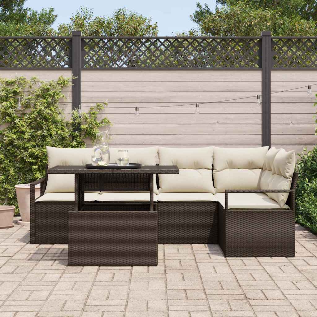 Tuin Sofa Set 6 st 5-Aantal zitplaatsen Bruin en Crème