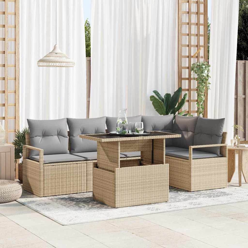 Tuin Sofa Set 6 st 5-Aantal zitplaatsen Beige en Licht Grijs