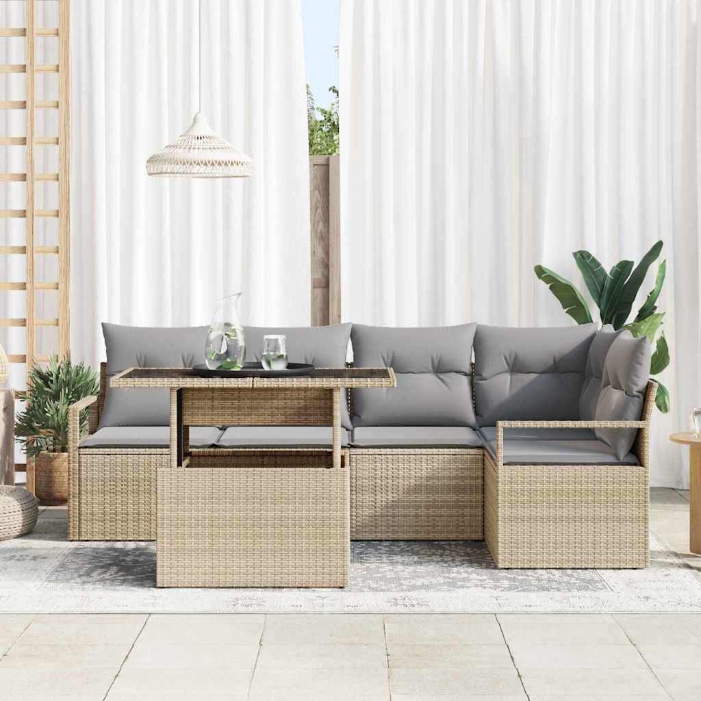 Tuin Sofa Set 6 st 5-Aantal zitplaatsen Beige en Licht Grijs