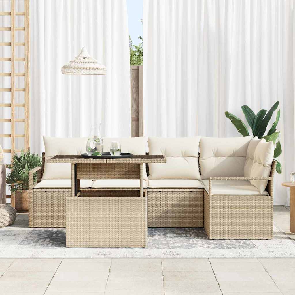 Tuin Sofa Set 6 st 5-Aantal zitplaatsen Beige en Crème