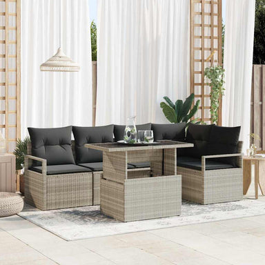 Tuin Sofa Set 6 st 5-Aantal zitplaatsen Lichtgrijs poly rattan