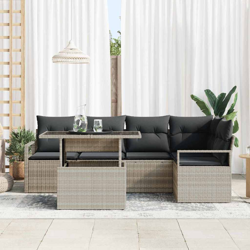 Tuin Sofa Set 6 st 5-Aantal zitplaatsen Lichtgrijs poly rattan