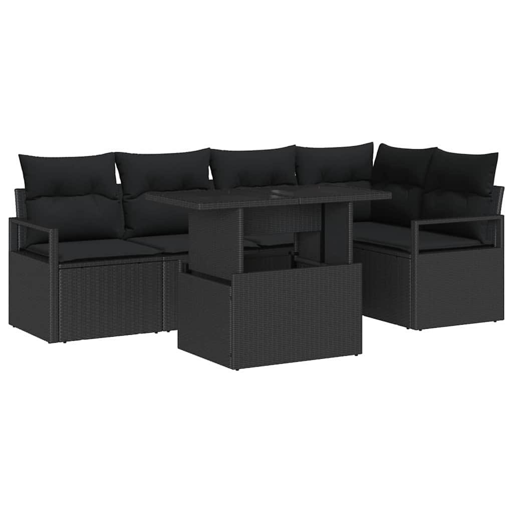 Tuin Sofa Set 6 st 5-Aantal zitplaatsen Zwart poly rattan