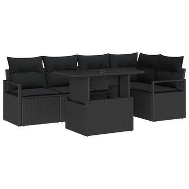 Tuin Sofa Set 6 st 5-Aantal zitplaatsen Zwart poly rattan