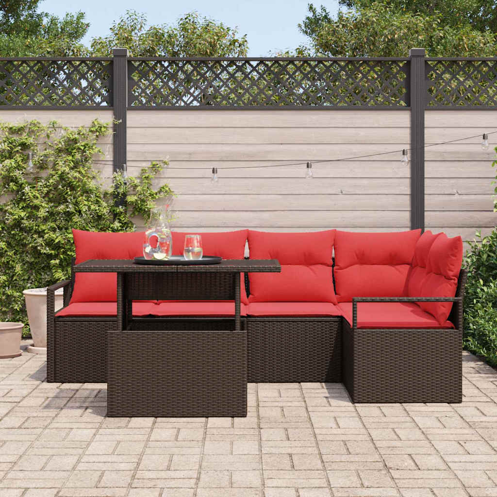 Tuin Sofa Set 6 st 5-Aantal zitplaatsen Bruin en Rood
