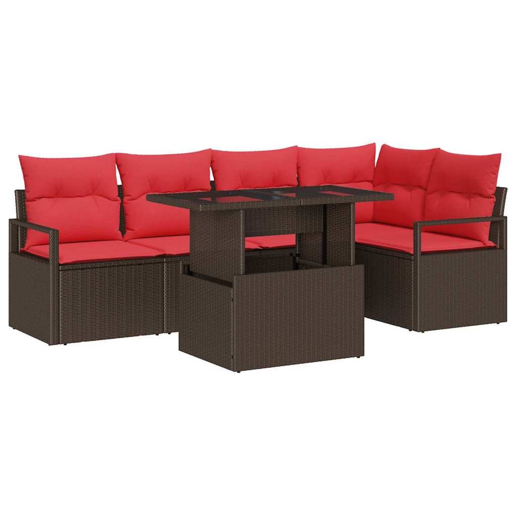 Tuin Sofa Set 6 st 5-Aantal zitplaatsen Bruin en Rood