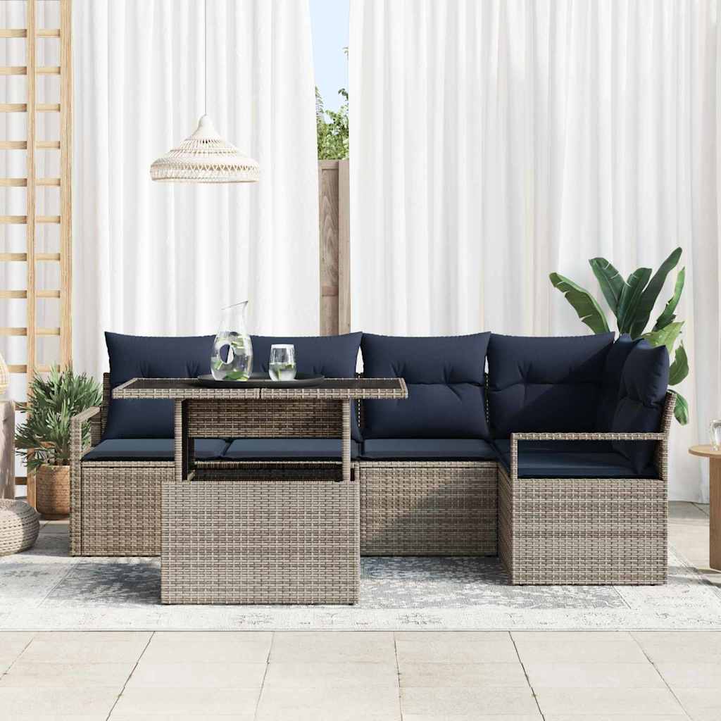 Tuin Sofa Set 6 st 5-Aantal zitplaatsen Grijs en Marineblauw