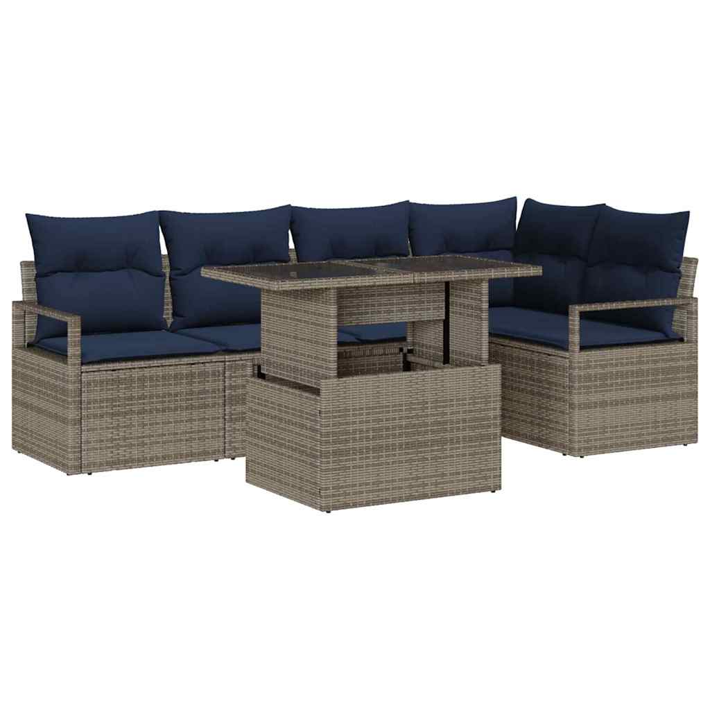 Tuin Sofa Set 6 st 5-Aantal zitplaatsen Grijs en Marineblauw
