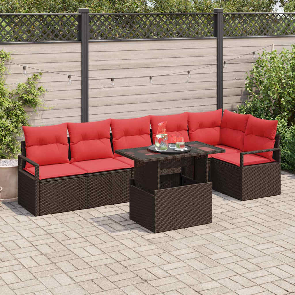 Tuin Sofa Set 7 st 6-Aantal zitplaatsen Bruin en Rood